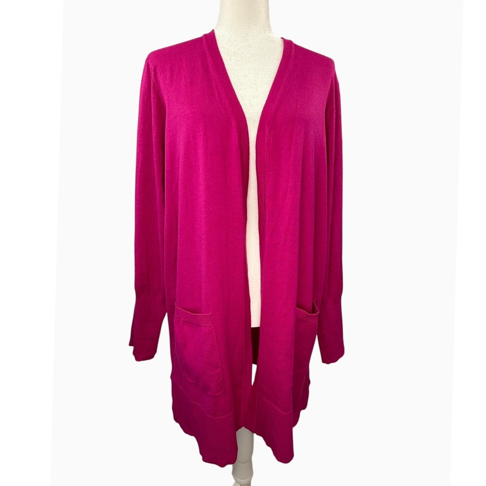 Nine West Womens XXL Magenta Pink Longline Open Front Cardigan Sweater 2 Pockets